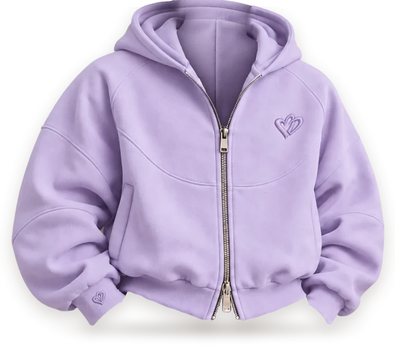 Cold Hart Zip Hoodie in Lavender, front (design mockup)